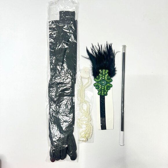 1920s Flapper Accessories Black Green Gatsby Costume Accessories Set #2529 - Picture 1 of 5